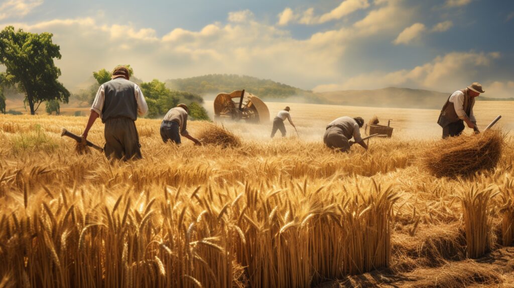 farmers collecting harvest harvest time