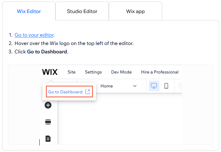 WiX Review - Dashboard Access
